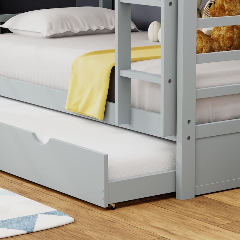 Arca Wood Twin Over Twin Bunk Bed, Hanging Nightstand, and Trundle