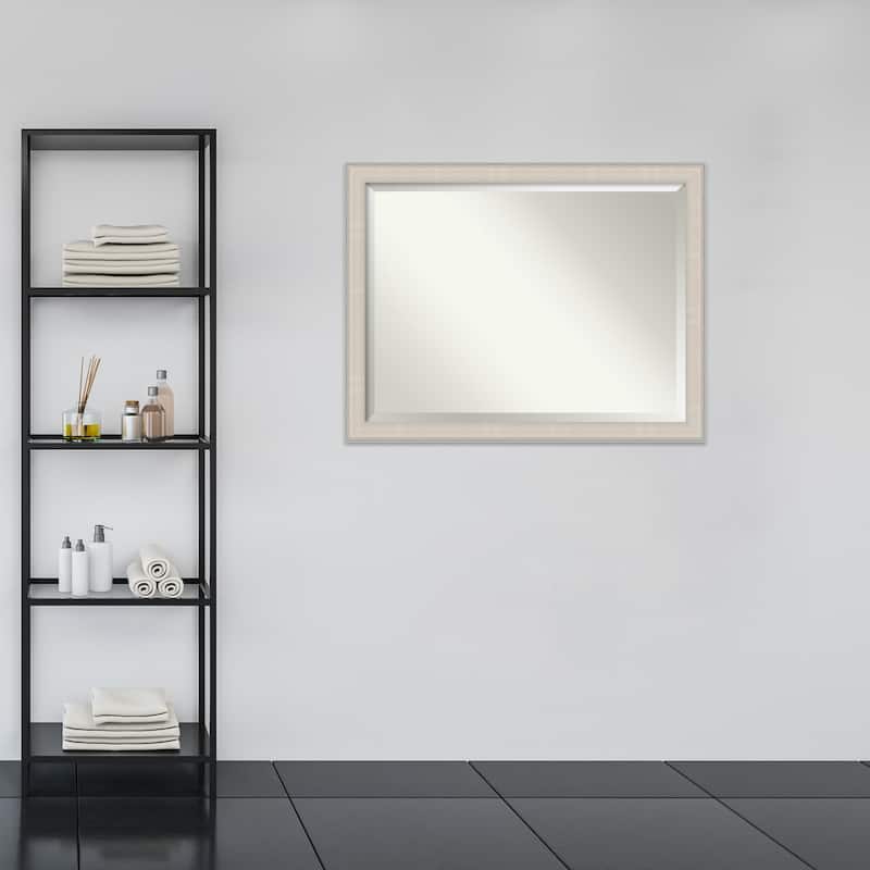 Cottage White Silver Beveled Wood Framed Bathroom Vanity Wall Mirror - Cottage White Silver