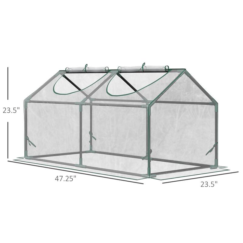 Outsunny 4' x 2' x 2' Portable Mini Greenhouse, Small Greenhouse with PVC Cover, Roll-up Zippered Windows for Indoor