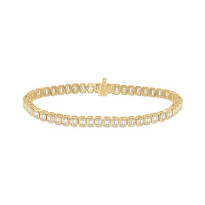 Marquee 5 Carat TW Emerald Cut Lab Grown Diamond Bezel Set Bracelet in 14K Yellow Gold
