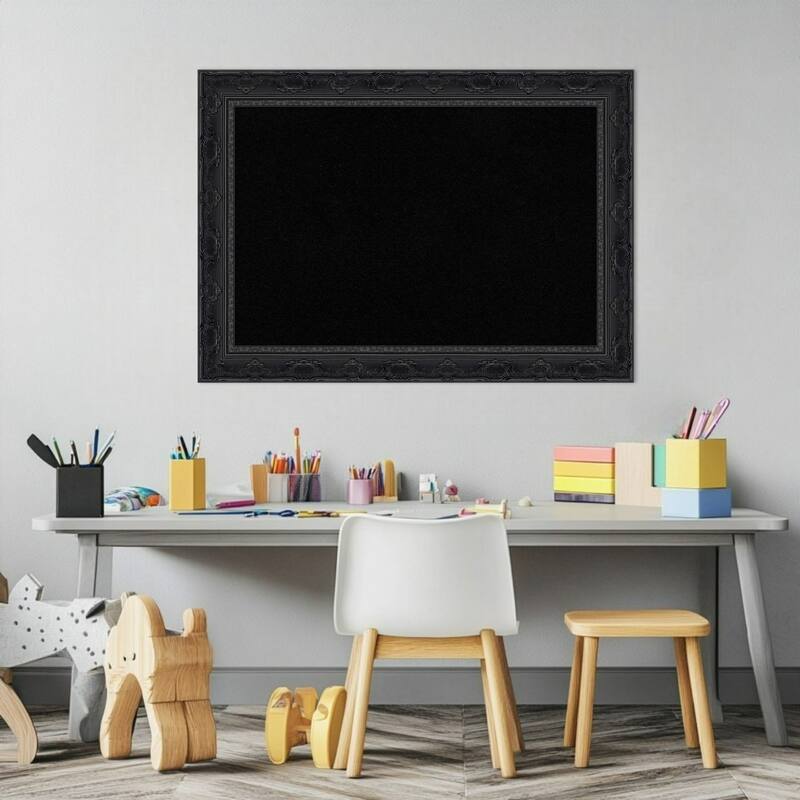 Filigree Gloss Black Framed Cork Board - Bulletin Board, Organization Board, Pin Board