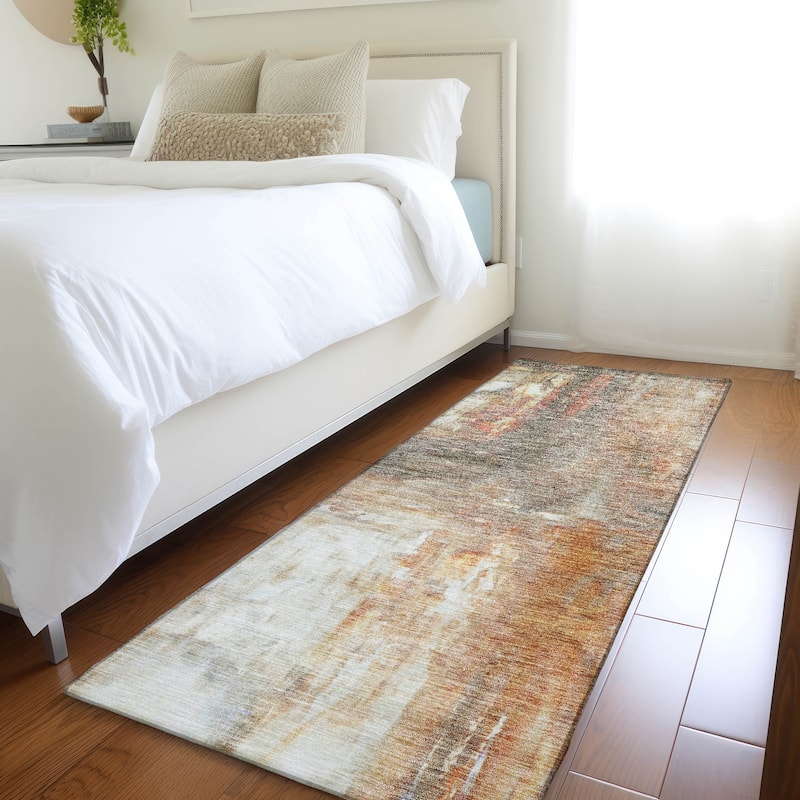 Machine Washable Indoor/ Outdoor Abstract Watercolor Chantille Rug - Copper - 2'3" x 7'6"