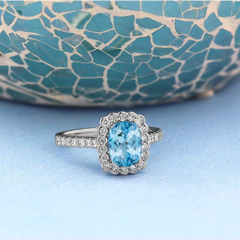 Auriya Vintage 1 1/3ct Cushion-cut Sky Blue Topaz Halo Diamond Engagement Ring 1/2ctw 14k Gold
