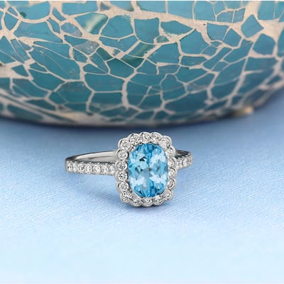 Auriya Vintage 1 1/3ct Cushion-cut Sky Blue Topaz Halo Diamond Engagement Ring 1/2ctw 14k Gold