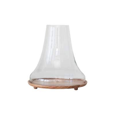 Reclaimed Glass Cloche with Mango Wood Base - 12.8"L x 12.8"W x 13.0"H - 12.8"L x 12.8"W x 13.0"H