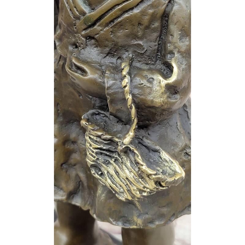 Signed Original Artwork By Milo Chinese Girl Holding Basket Bronze Sculpture