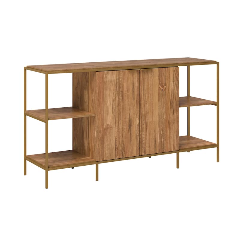 Wood Credenza for TVs up to 65" with Compact Design, Brown - 60.39" W x 16.77" D x 32.99" H