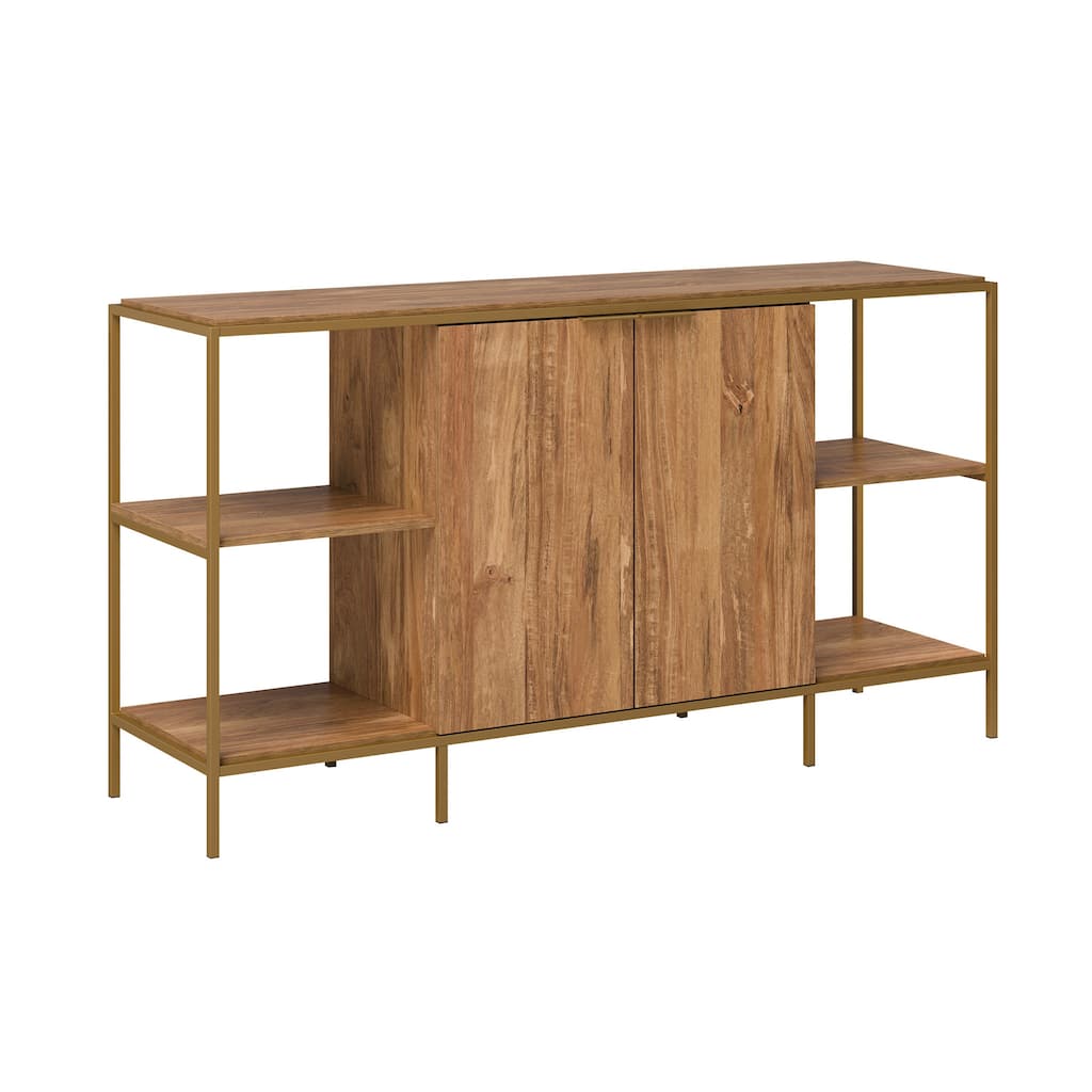 Wood Credenza for TVs up to 65" with Compact Design, Brown - 60.39" W x 16.77" D x 32.99" H