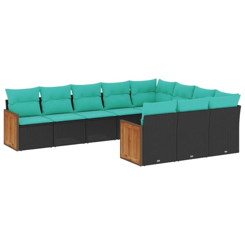 vidaXL 10 Piece Patio Sofa Set with Cushions Black Poly Rattan