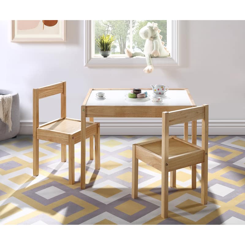 Olive & Opie Gibson 3-Piece Dry Erase Kids Table & Chair Set - Natural