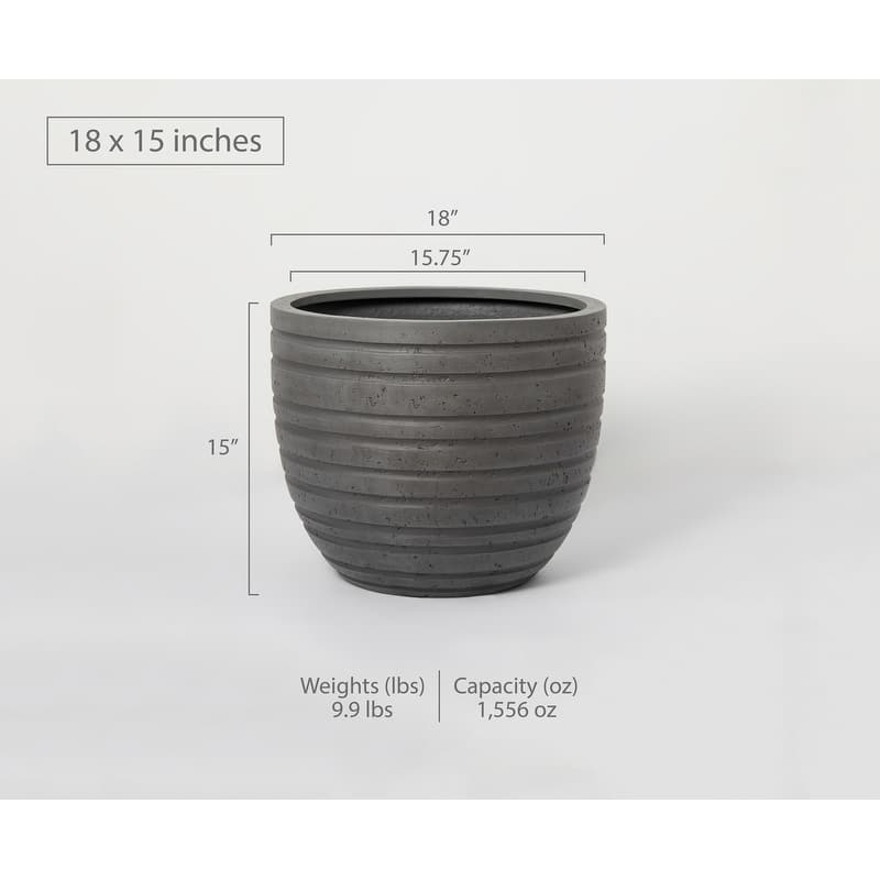 Indoor/Outdoor Large Nordic Minimalist Fiberstone Lightweight Round Planter Pot - 21, 18, 15 inch Cement Finish