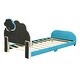 preview thumbnail 7 of 10, Twin Size Bed Frame with Cloud-Shaped Headboard & Embedded Light Stripe, Velvet Upholstered Platform Bed with Slat Support, Blue