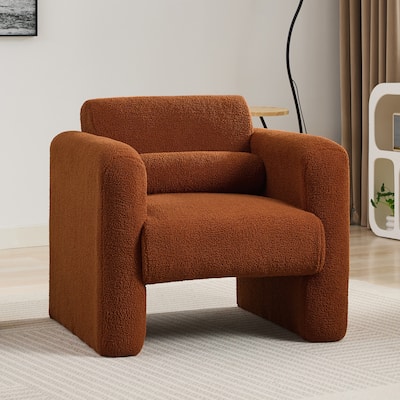 Burnt Orange Sherpa Fabric Modern Accent Chair with Pillow