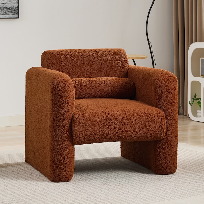 Modern Accent Chair Lambskin Sherpa Fabric Upholstered Comfy Reading Arm Chair Soft Padded with Back and Pillow for Living Room