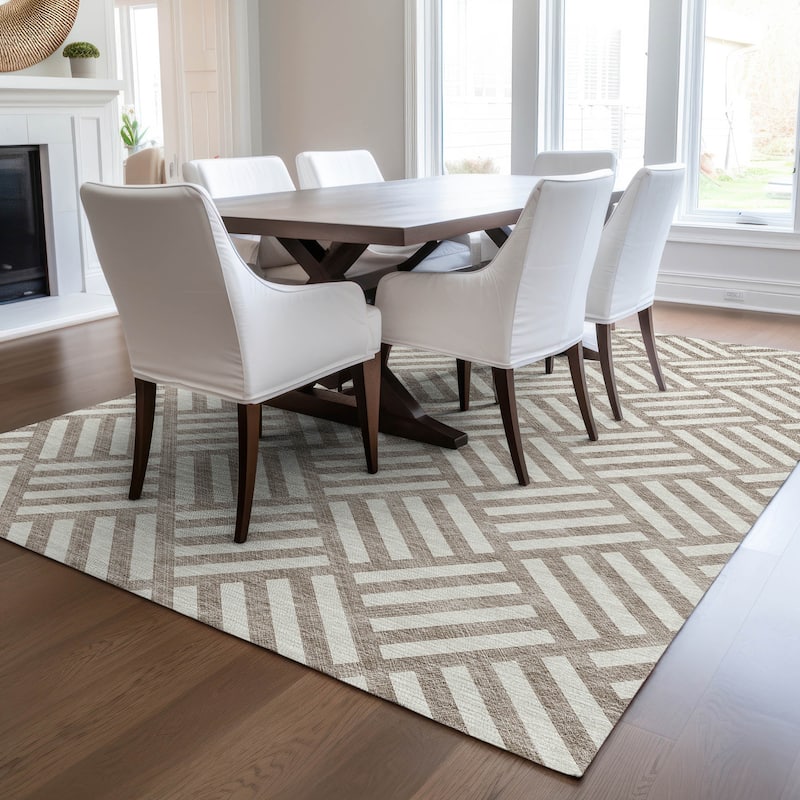 Machine Washable Indoor/ Outdoor Chantille Geo Contemporary Rug - Taupe - 8' x 10'