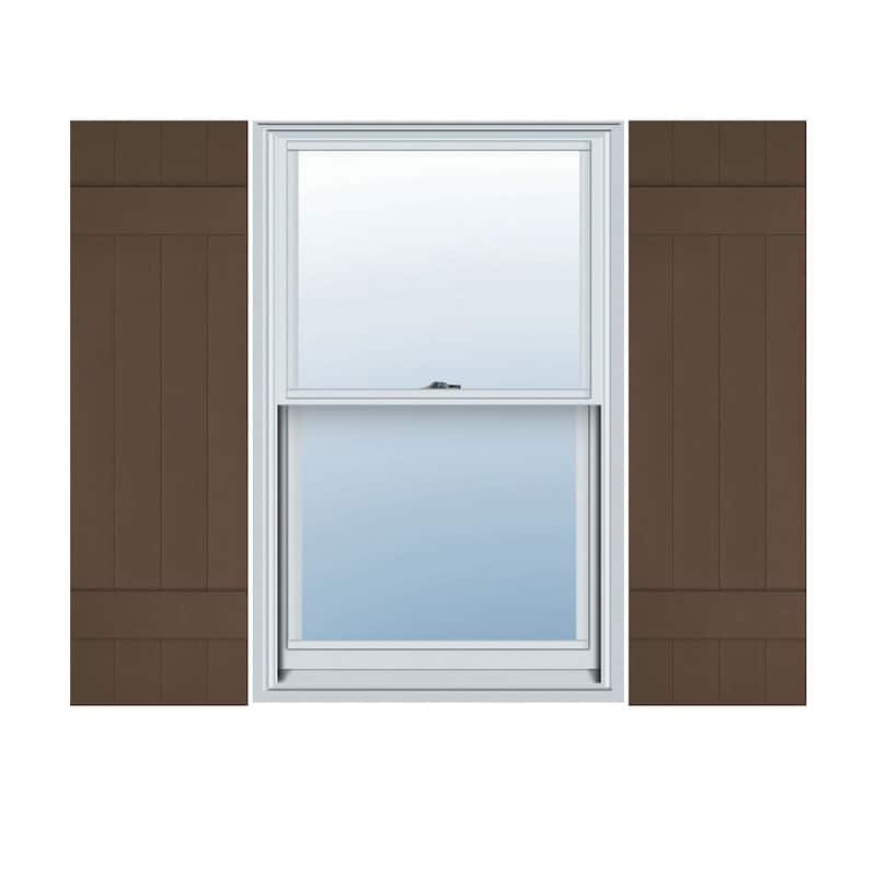 Builders Edge, Standard Four Board Joined (2 Batten), Board-n-Batten Shutters, Includes Matching Installation Spikes (Per Pair) - 14"W x 47"H - Federal Brown
