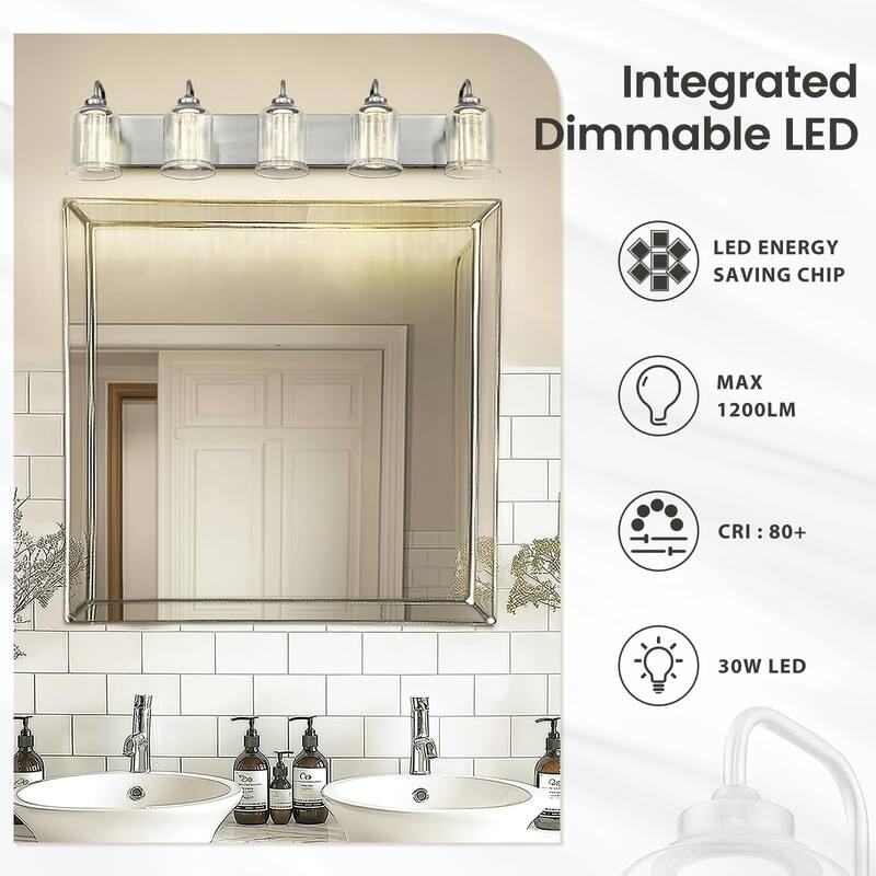 5-Light LED Bathroom Lights, Wall Sconces with 3 Colors Modes (3000K/4000K/5000K)