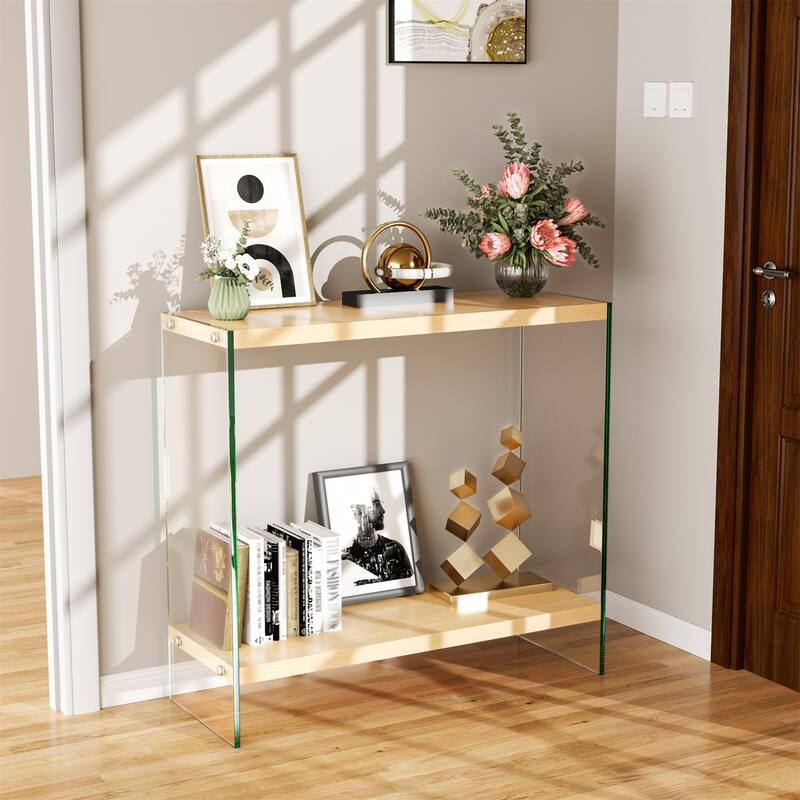 Console Entry Table Storage Rectangular Entryway Table with Tempered Glass Frame