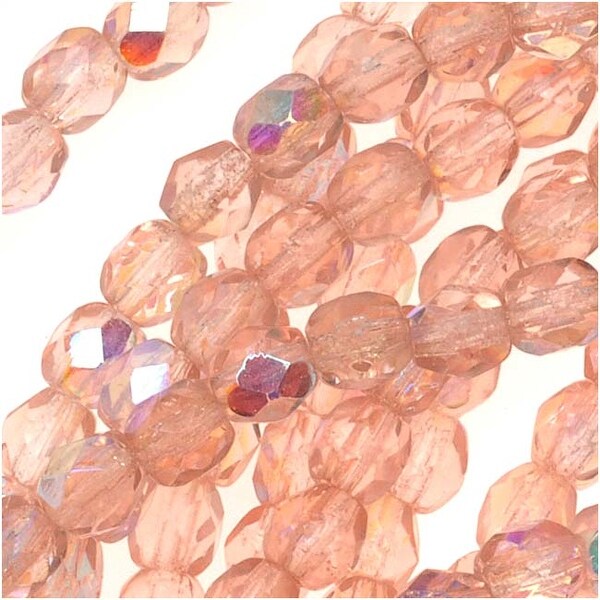 Czech Fire Polished Glass Beads 4mm Round Pink Rose AB (50)