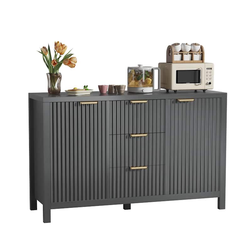 Gymojoy 47" Fluted Sideboard Buffet Cabinet with 3 Drawers, Adjustable Shelves for Living Room, Dining Room