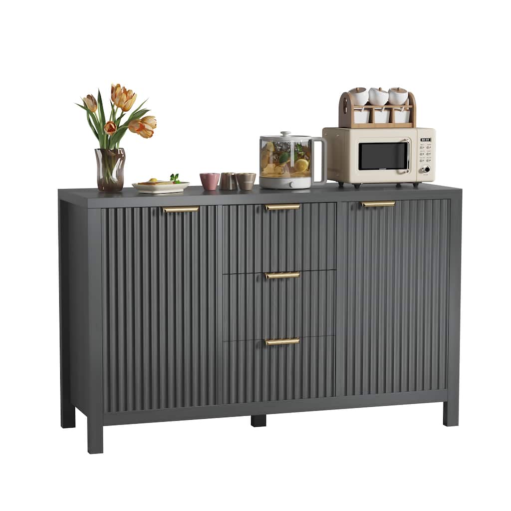 Meyreso 55" Wide Coffee Bar with 2 Adjustable Shelves, Modern Farmhouse Sideboard Buffet with 4 Drawers