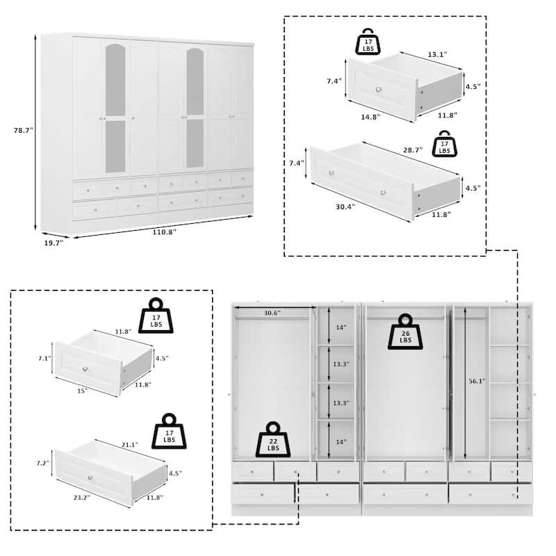 78.7"H Combo Twin Wardrobe Set Elegance Meets Utility Armoires Closet