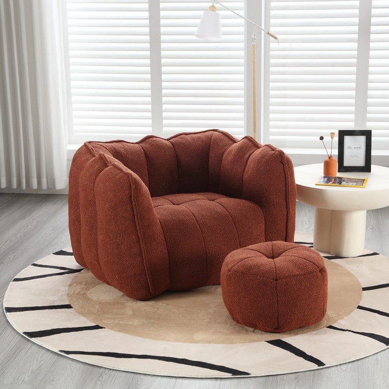 42''W Soft Bean Bag Chair with High Resilient Foam and Footstool