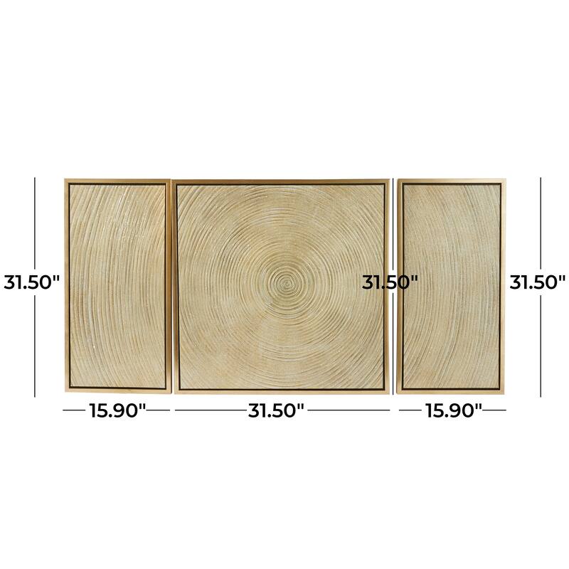 Gold Canvas Ripple Starburst Framed Wall Art with Gold Frame (Set of 3)