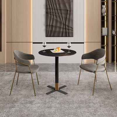Vail Round Dining Table with 27 in. MDF Tabletop in Black Stainless Steel Cross Legs with Gold Accent Base Kitchen Table