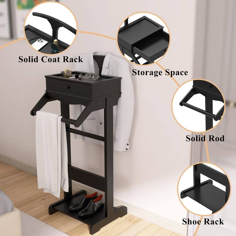 Modern Upright Coat Rack, Heavy-Duty Coat Rack Suit Rack with Storage Shelves, for Entryways