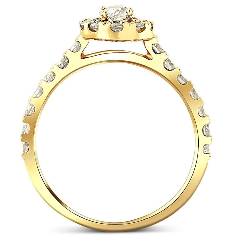 1Ct Natural Oval Diamond Halo Engagement Ring in Yellow Gold