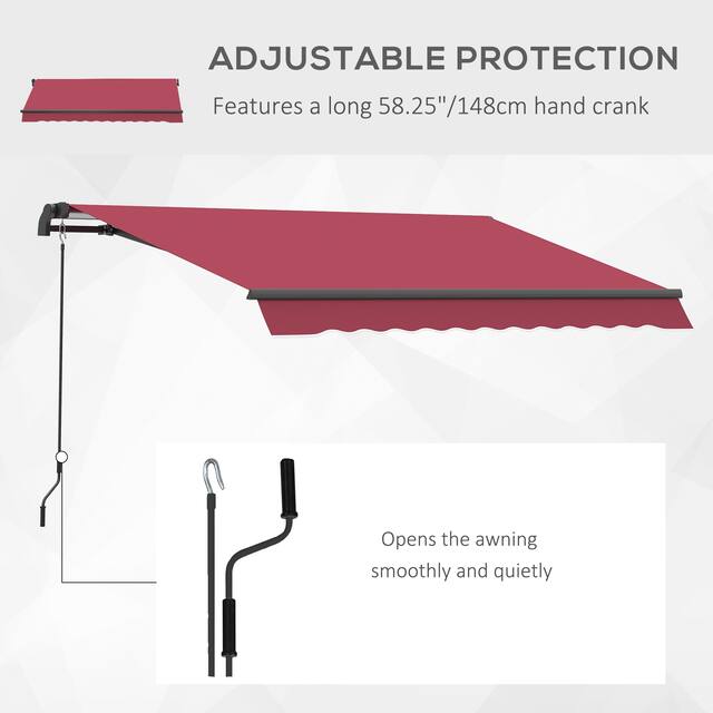 Outsunny 10' x 8' Manual Retractable Awning Sun Shade Shelter for Patio Deck Yard with UV Protection and Easy Crank Opening