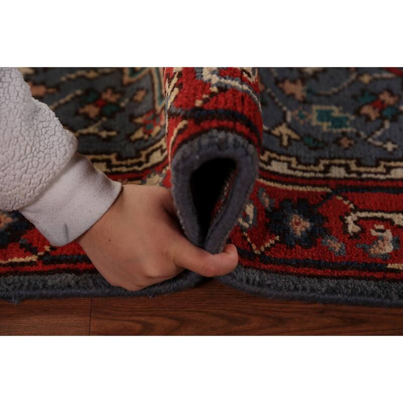Blue Geometric Heriz Serapi Runner Rug Hand-Knotted Wool Carpet - 2'7"x 7'10"