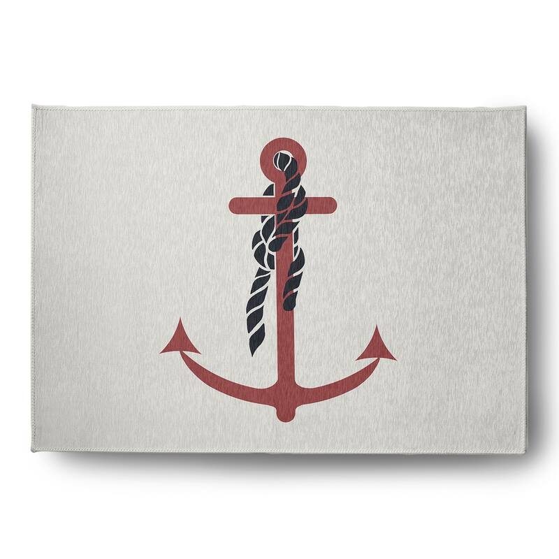 Anchor and Rope Nautical Indoor/Outdoor Rug - Ligonberry Red - 5' x 7'