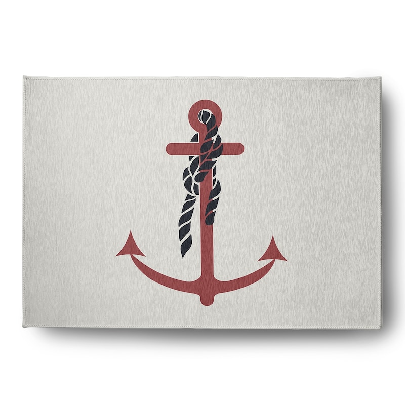 Anchor and Rope Nautical Indoor/Outdoor Rug - Ligonberry Red - 5' x 7'
