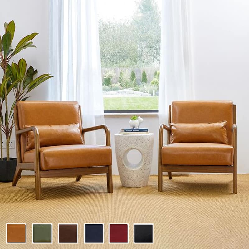 Glitzhome Set of 2 30.75"H Mid-Century Modern PU Leather Accent Chairs with Cushion - 25.75"W x 33.75"D x 30.75"H