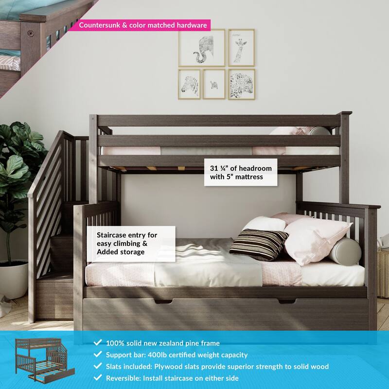 Max and Lily Twin over Full Staircase Bunk Bed with Trundle