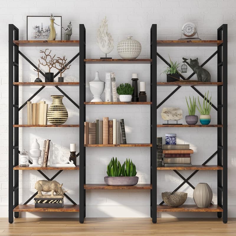 Large Triple Wide 5-Shelf Etagere Bookcase