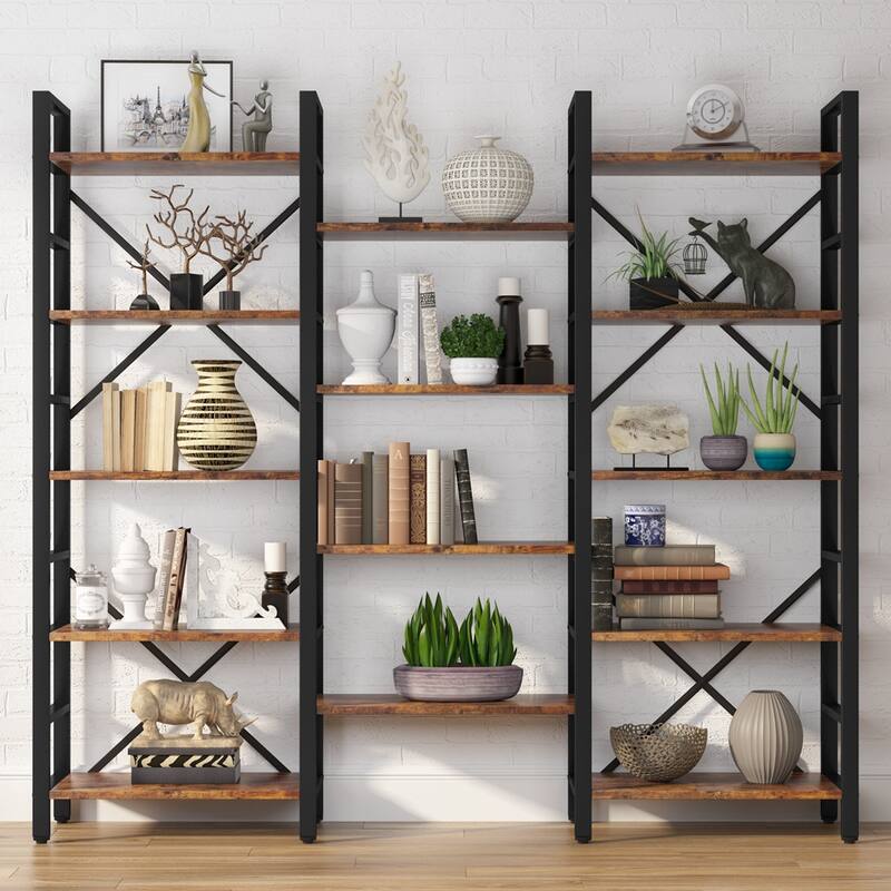 Large Triple Wide 5-Shelf Etagere Bookcase