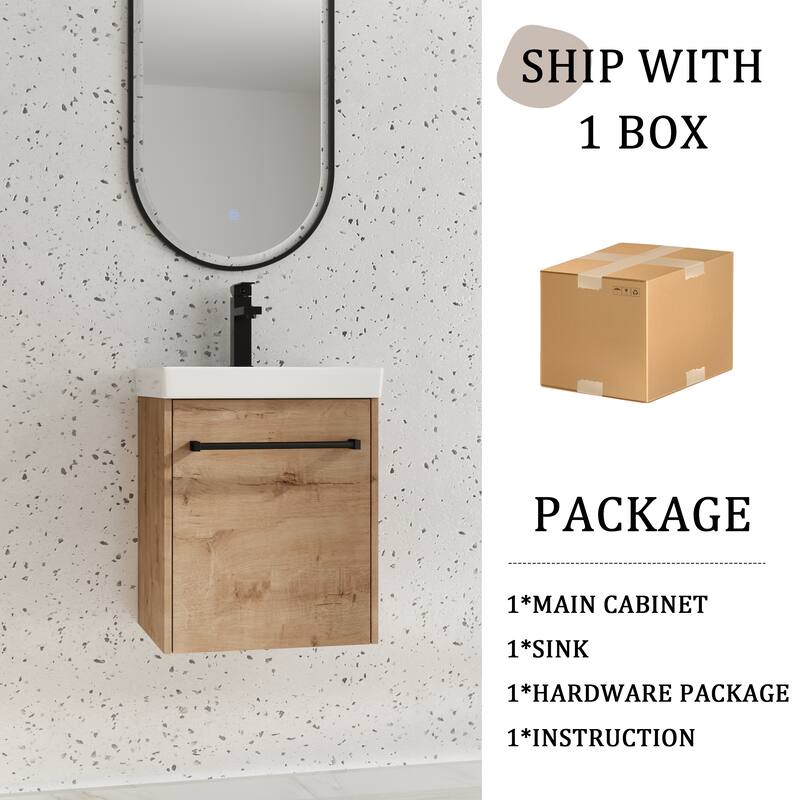 Beingnext 18" Small Single Bathroom Vanity with Sink, Floating Bathroom Vanity with Soft Close Door