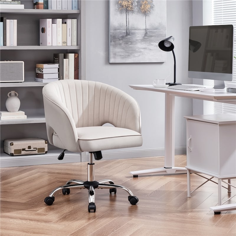 Yaheetech Velvet Office Chair with Tufted Barrel Back, Rolling Wheels, Adjustable Seat Height - N/A