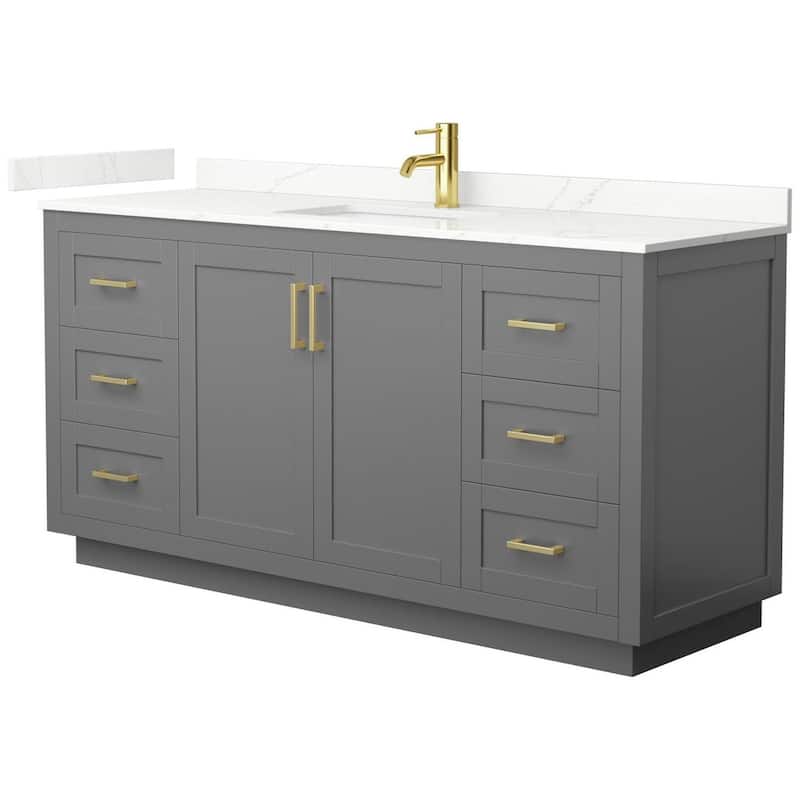 Wyndham Collection WCF292966S-QTZ-UNSMXX Miranda 66" Free Standing - Dark Gray / Giotto Quartz Top / Brushed Gold