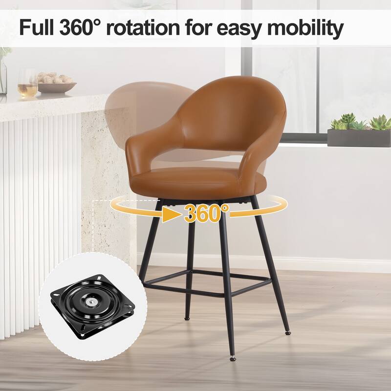 26" Velvet/ Faux Leather Counter Height Swivel Bar Stools Set of 2/4 - 39.2"H x 20.4"W X 22"D