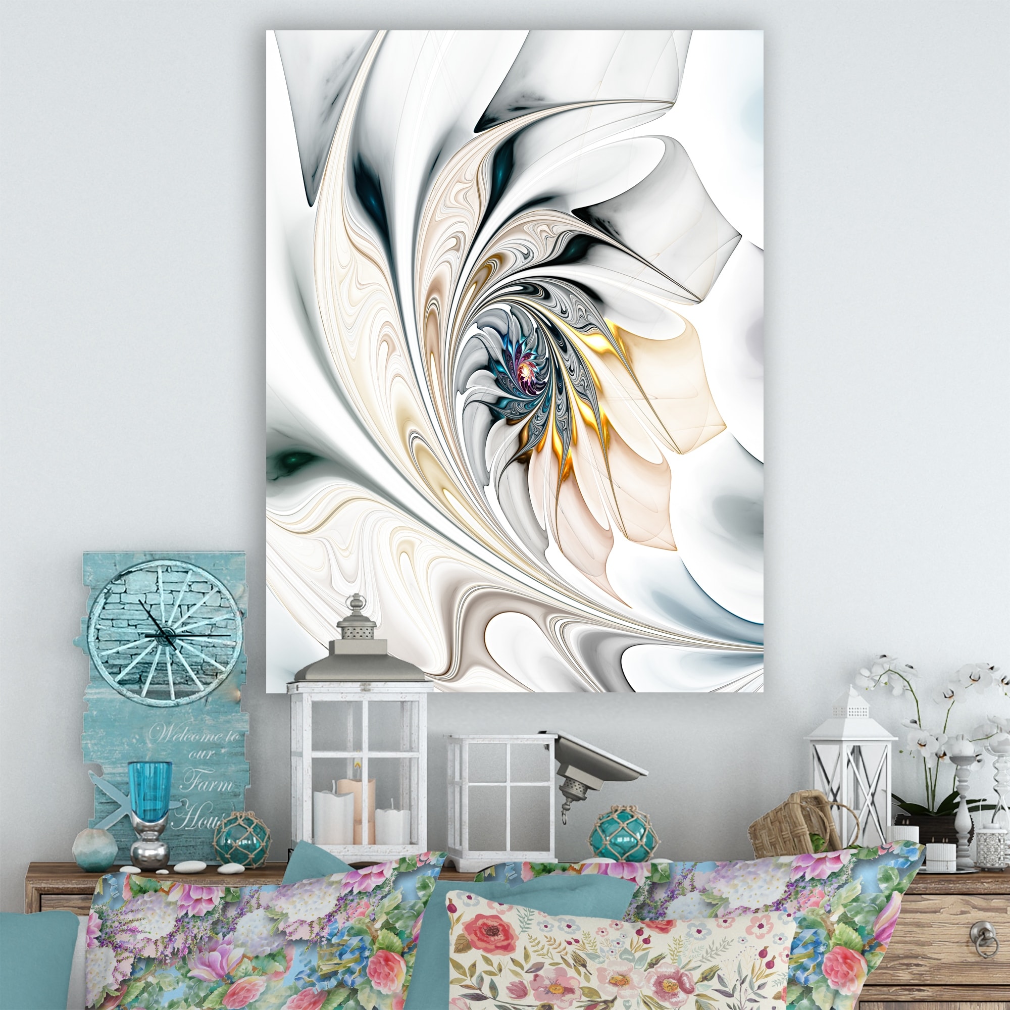 White Stained Glass Large Floral Wall Art Canvas On Sale Bed Bath   Beyond 12417295
