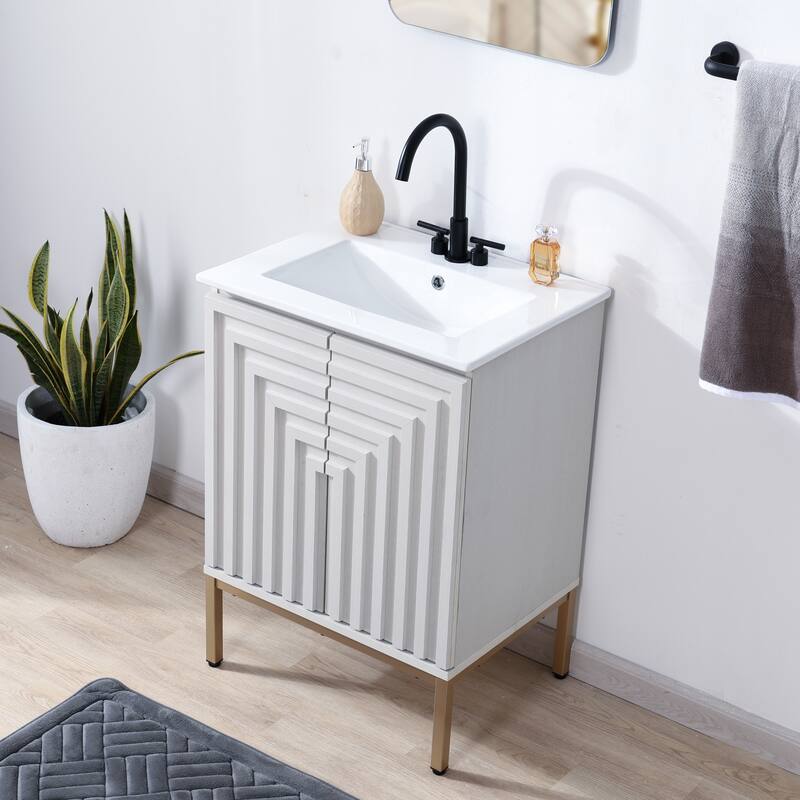 Rowan Geometric Modern Transitional 2-Shelf Bath Vanity Cabinet Only (Sink Basin Not Included), By JONATHAN Y