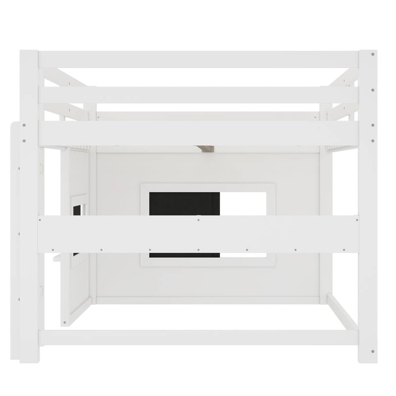 Roomfitters Low Loft Bed with Sliding Chalkboard and Bookshelf, House Frame Design