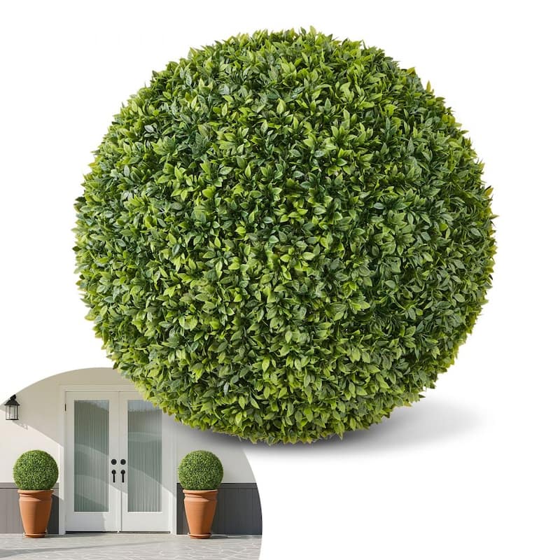 Green PE Artificial Topiary Tree 23-inch with Realistic Foliage and Weather-Resistant Design - 23 x 23 x 23 in