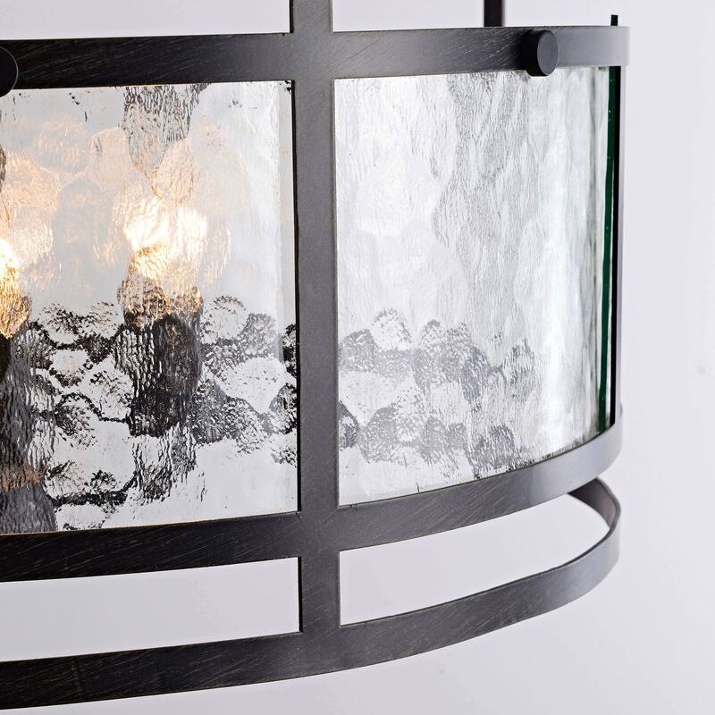 Laia 20" 4-light Water Textured Curved Glass Drum Round Chandelier - Black