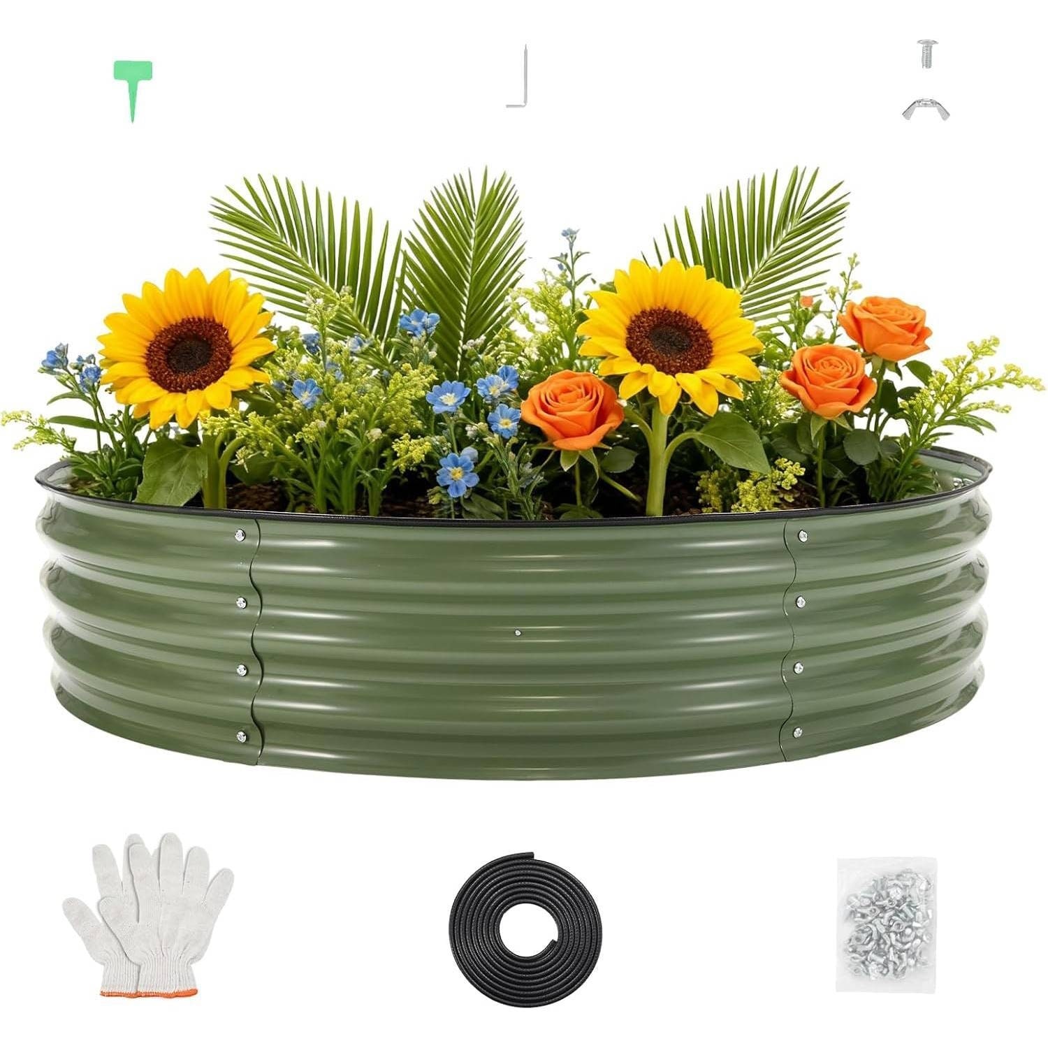4X4x1Ft Round Galvanized Raised Garden Bed, Planter Box Kit for Vegetables, Flowers, Herbs & Fruits