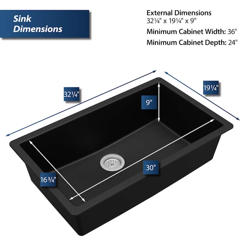 Karran Undermount 32.5 in. Large Single Bowl Quartz Kitchen Sink